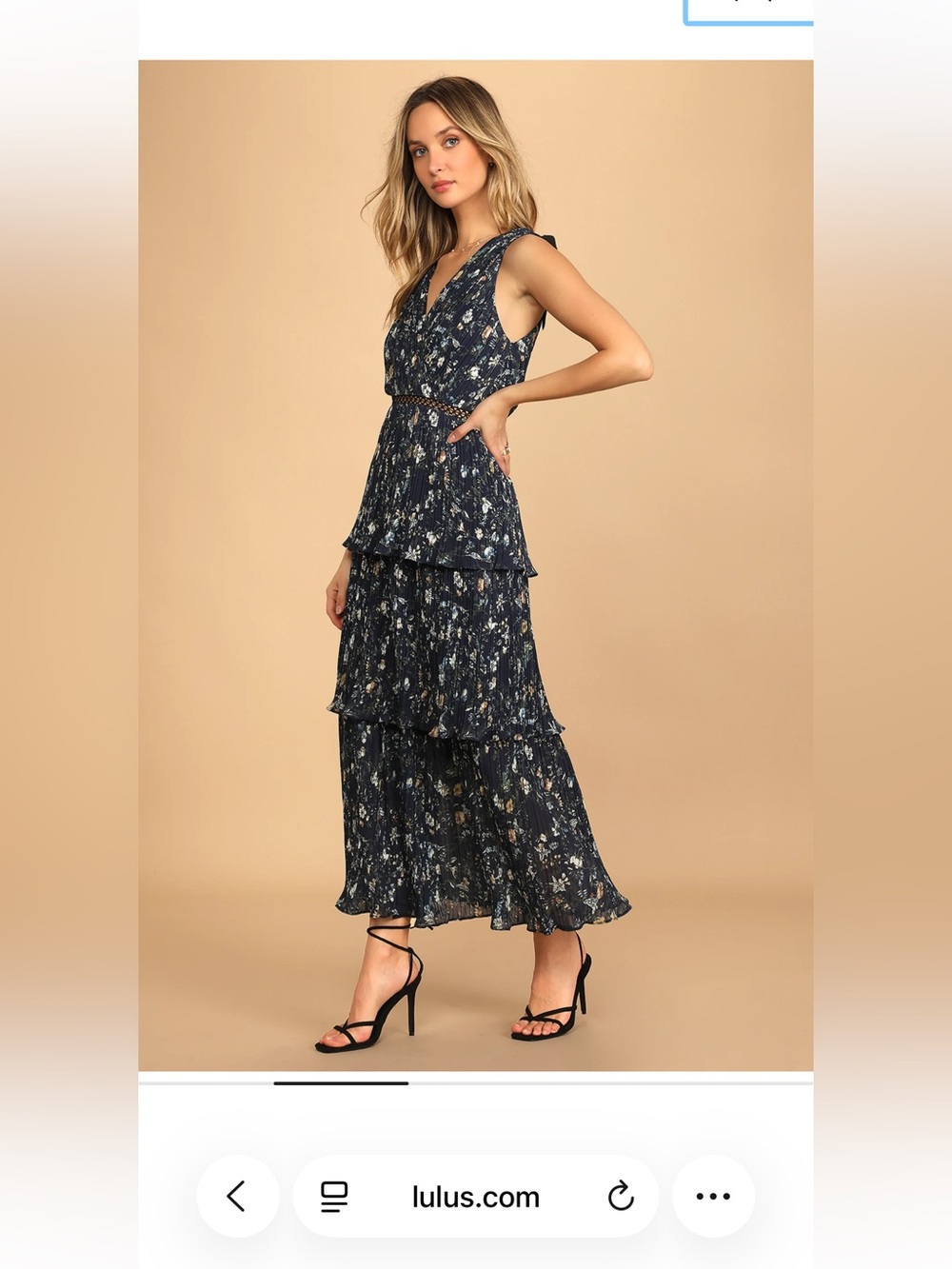 Lulu's Navy Floral V-Neck Tiered Maxi Dress